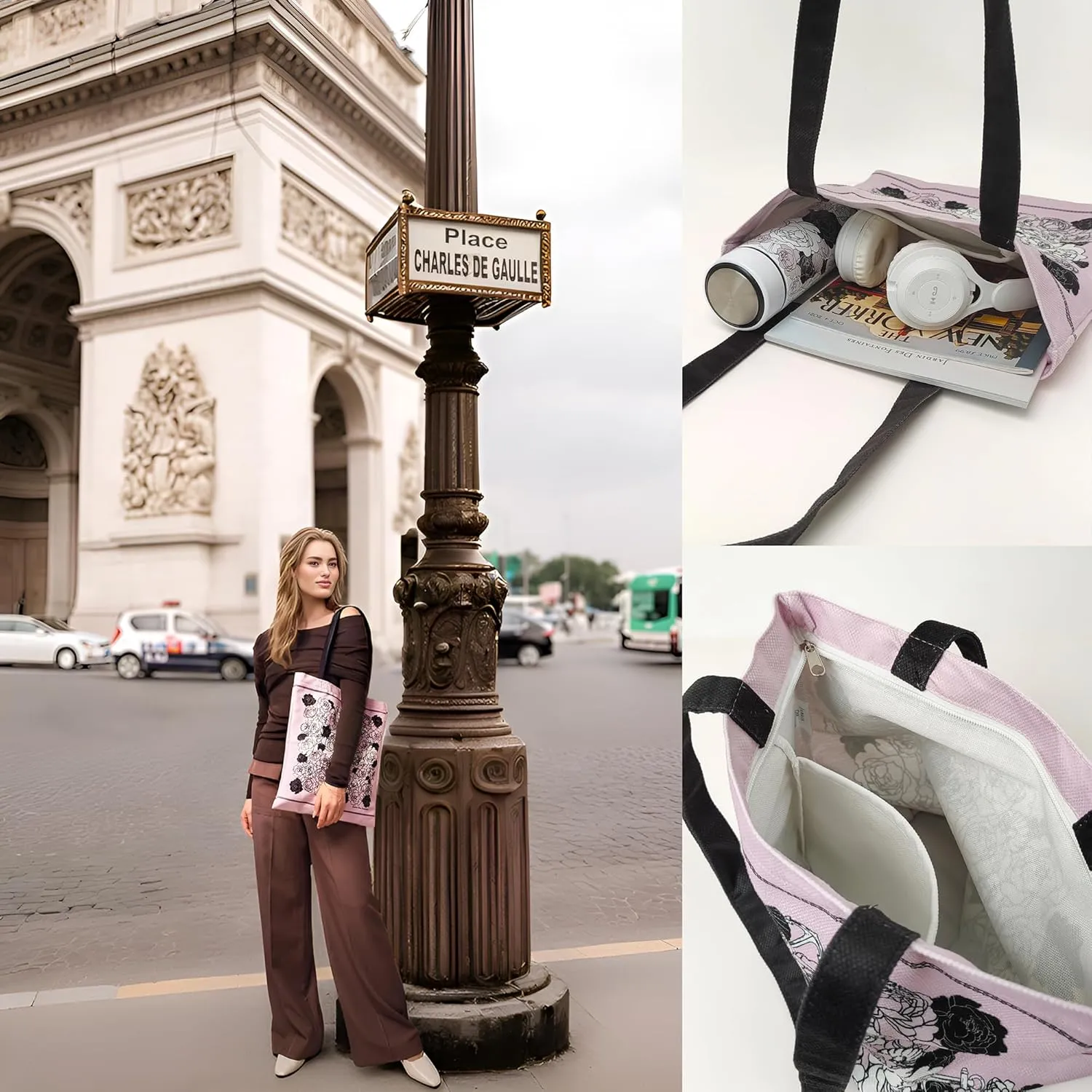Tote Bag for Women with Interior Pocket Reusable Tote Shoulder Casual Bag for Work,Shopping,Vacation