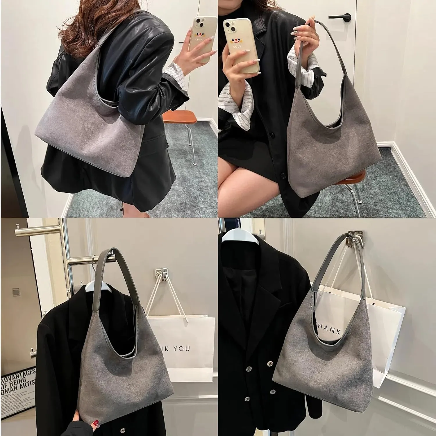 Tote Bags for Women Work Bags Suede Purse Slouchy Bag Hobo Handbag Office Tote Handbag for Shopping Large Brown Shoulder Bag