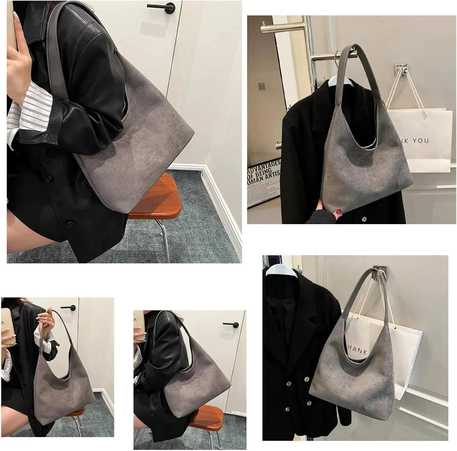 Tote Bags for Women Work Bags Suede Purse Slouchy Bag Hobo Handbag Office Tote Handbag for Shopping Large Brown Shoulder Bag