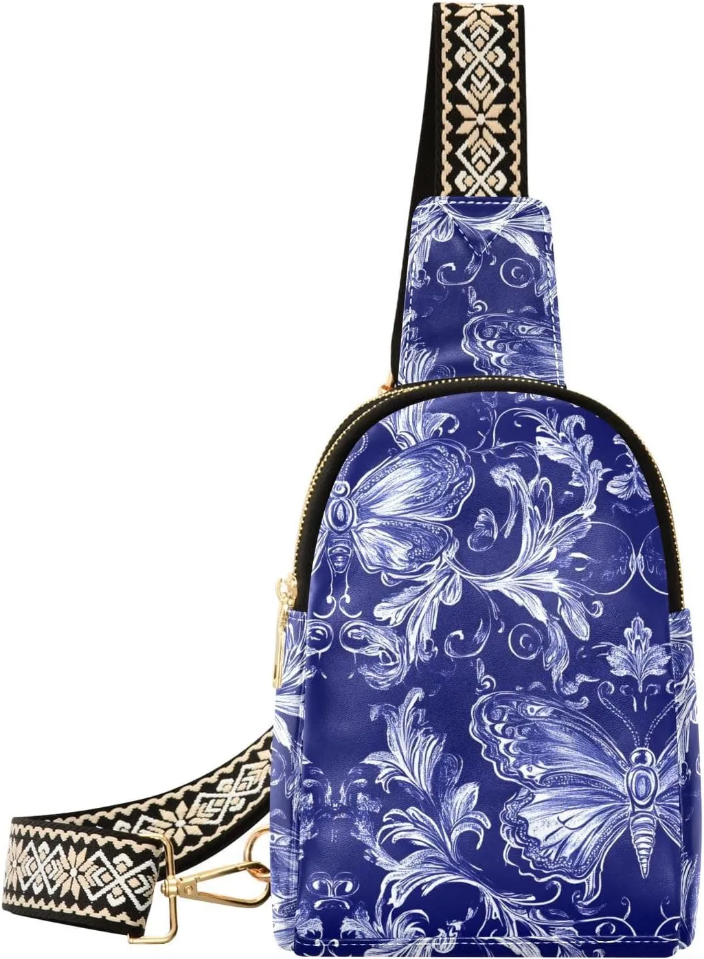 trendy Blue Vintage Butterfly hiking fanny pack leather womens crossbody fanny pack for travel