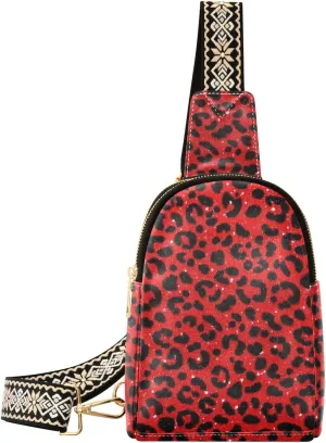 trendy Fake Glitter Leopard Print Red fanny pack diaper multipurpose shoulder bags for women for day pack