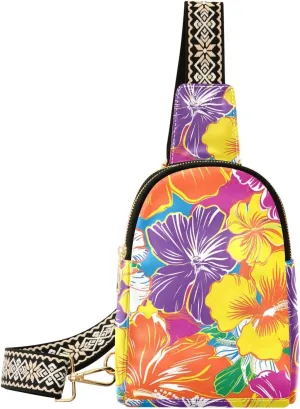 trendy Floral Hawaiian fanny packs crossbody fashion black crossbody fanny pack for hiking