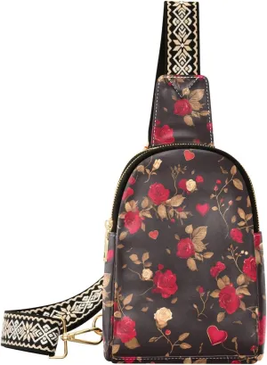 trendy Rose Floral Valentine's Day bag for women leather leather crossbody fanny packs for travel