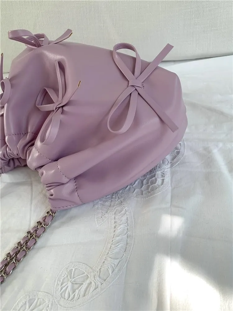 Trendy Small Purses Soft Leather Pleated Bucket Bags Shoulder Bag with Chain Cute Hobo Solid Shoulder Bags for Women
