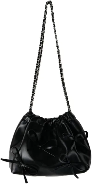 Trendy Small Purses Soft Leather Pleated Bucket Bags Shoulder Bag with Chain Cute Hobo Solid Shoulder Bags for Women