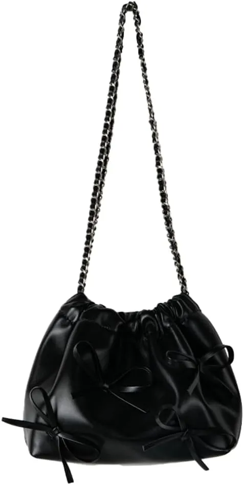 Trendy Small Purses Soft Leather Pleated Bucket Bags Shoulder Bag with Chain Cute Hobo Solid Shoulder Bags for Women