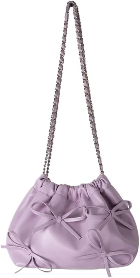 Trendy Small Purses Soft Leather Pleated Bucket Bags Shoulder Bag with Chain Cute Hobo Solid Shoulder Bags for Women