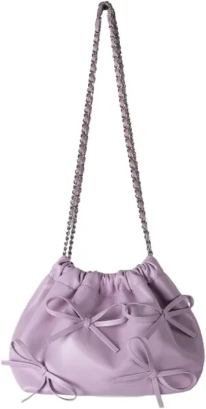 Trendy Small Purses Soft Leather Pleated Bucket Bags Shoulder Bag with Chain Cute Hobo Solid Shoulder Bags for Women