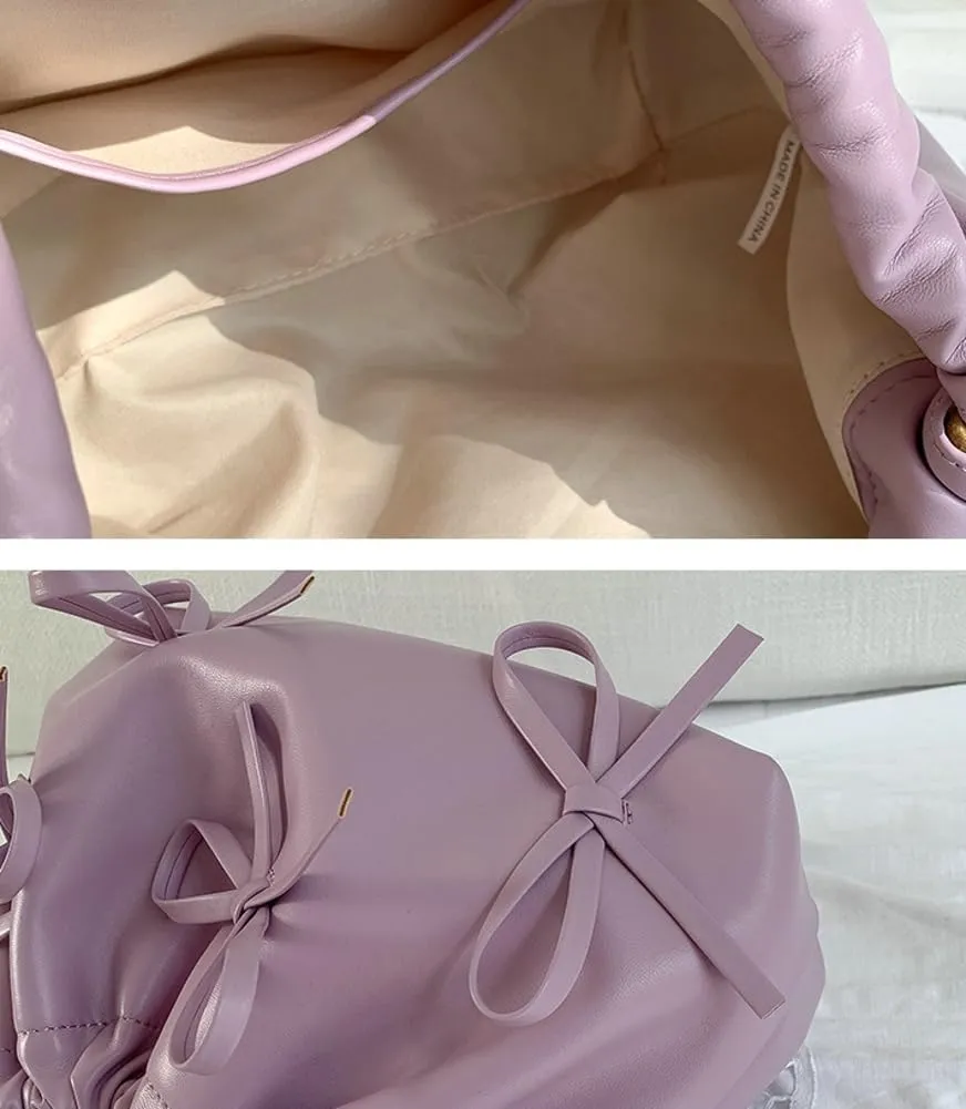 Trendy Small Purses Soft Leather Pleated Bucket Bags Shoulder Bag with Chain Cute Hobo Solid Shoulder Bags for Women