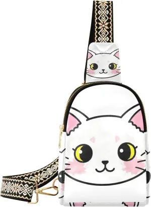 Trendy White Cat leather fanny pack waterproof bag purses for women for travel