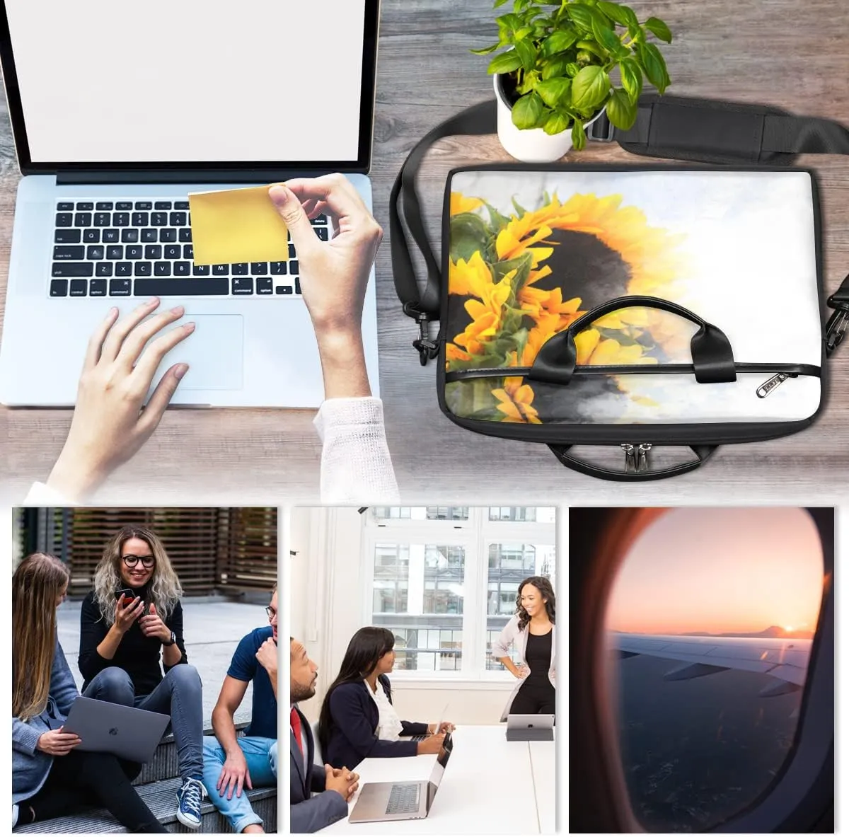 Tropical Flower Flamingo Laptop Shoulder Messenger Bag Waterproof Laptop Briefcase with Handle and Padded Strap Case Sleeve