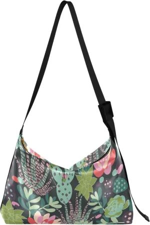 Tropical Plant Succulent PU Leather Shoulder Bag Hobo Large Crossbody Purse Trendy Leaf Print Single Shoulder Purses