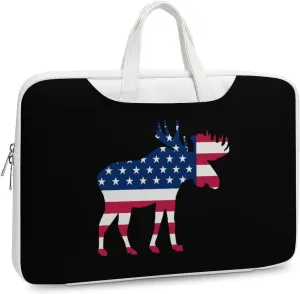 U.S.A Flag Moose Leather Bag Laptop Case Slim Water Resistant Computer Bags with Handle Briefcase for Work