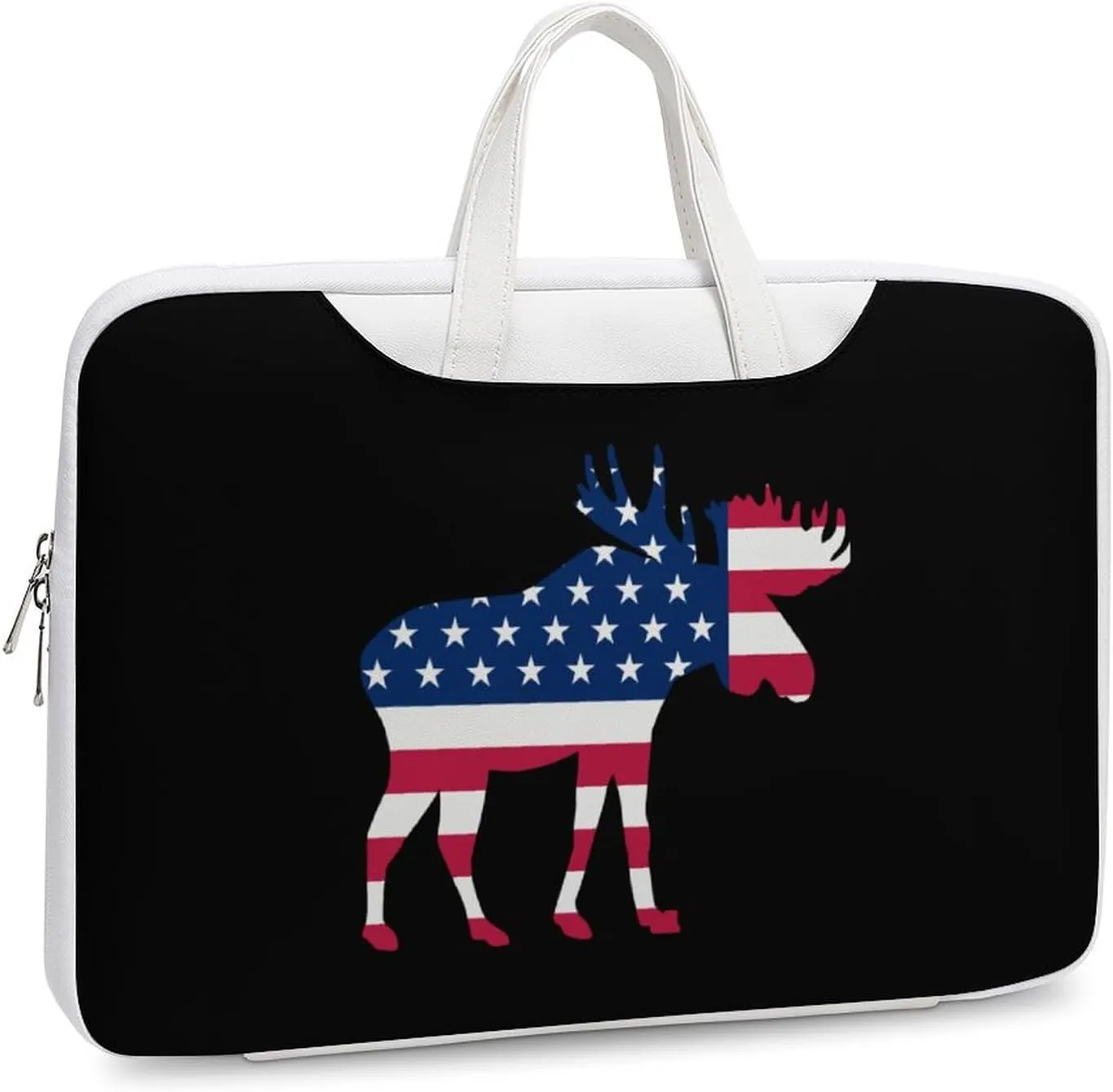 U.S.A Flag Moose Leather Bag Laptop Case Slim Water Resistant Computer Bags with Handle Briefcase for Work