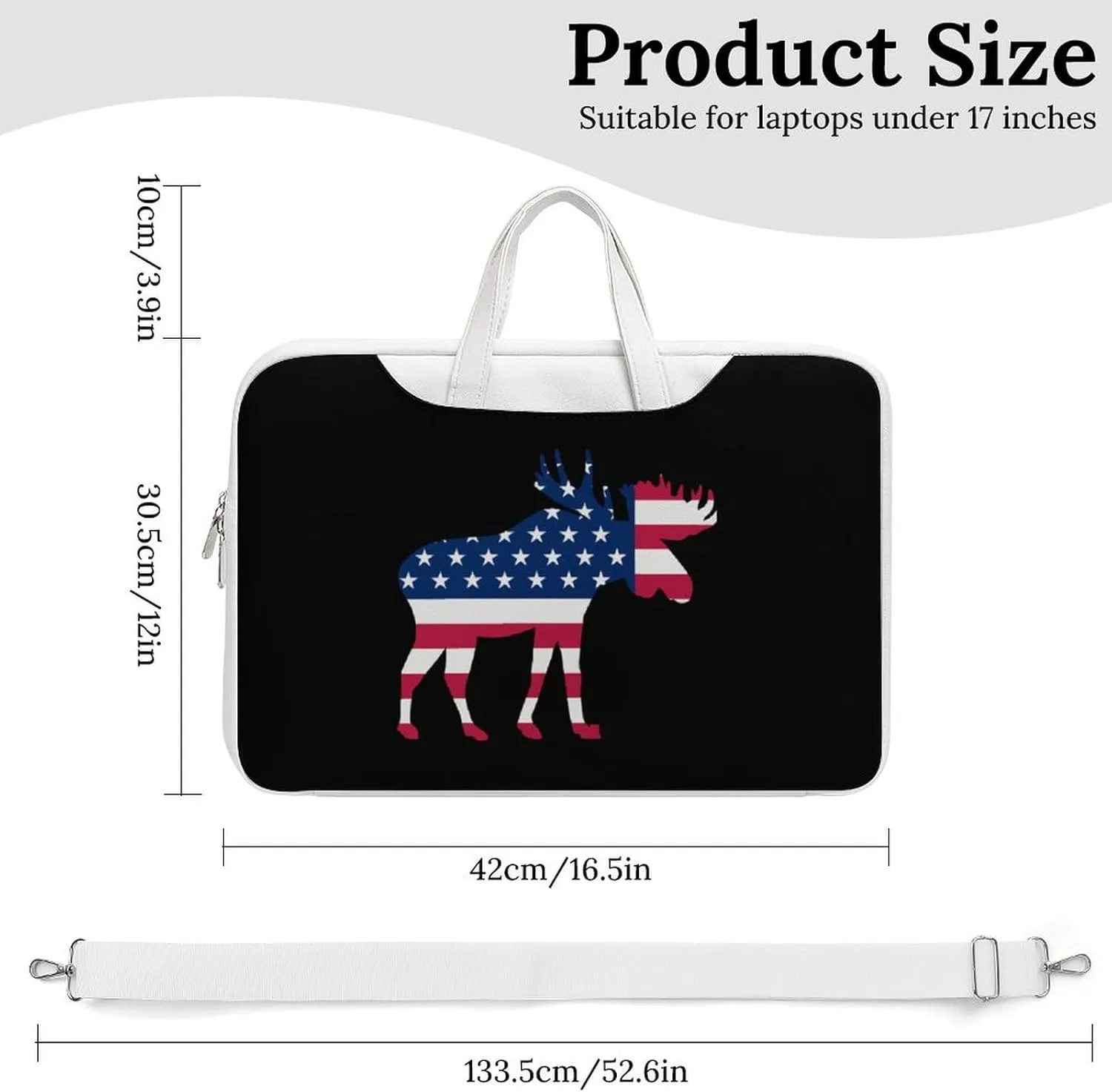 U.S.A Flag Moose Leather Bag Laptop Case Slim Water Resistant Computer Bags with Handle Briefcase for Work