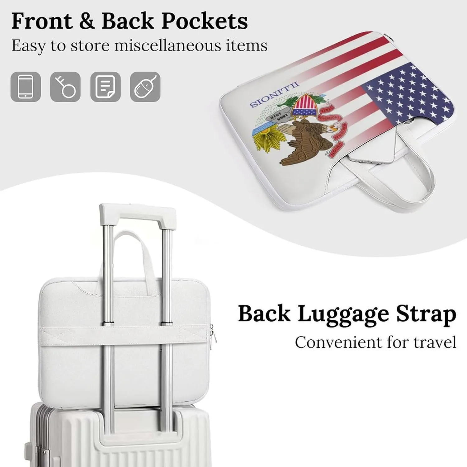 U.S.A Illinois State Flag Leather Bag Laptop Case Slim Water Resistant Computer Bags with Handle Briefcase for Work