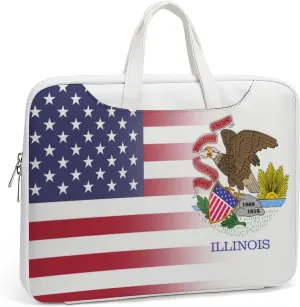 U.S.A Illinois State Flag Leather Bag Laptop Case Slim Water Resistant Computer Bags with Handle Briefcase for Work