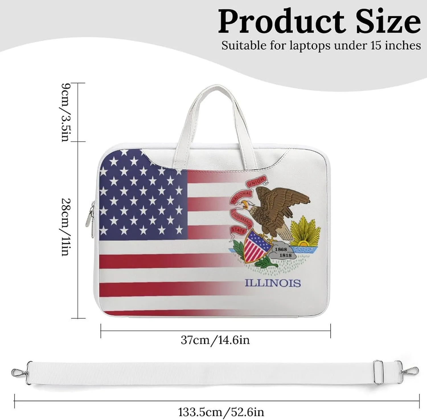 U.S.A Illinois State Flag Leather Bag Laptop Case Slim Water Resistant Computer Bags with Handle Briefcase for Work