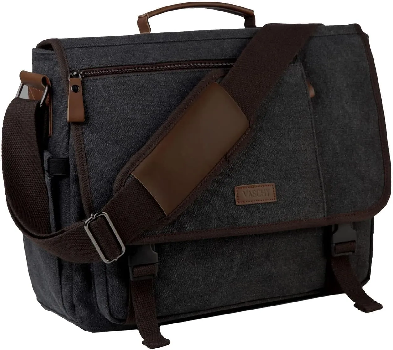 VASCHY Messenger Bag for Men,Canvas Briefcases 15.6in Laptop Bag Crossbody Satchel Computer Bags for Work Office Women
