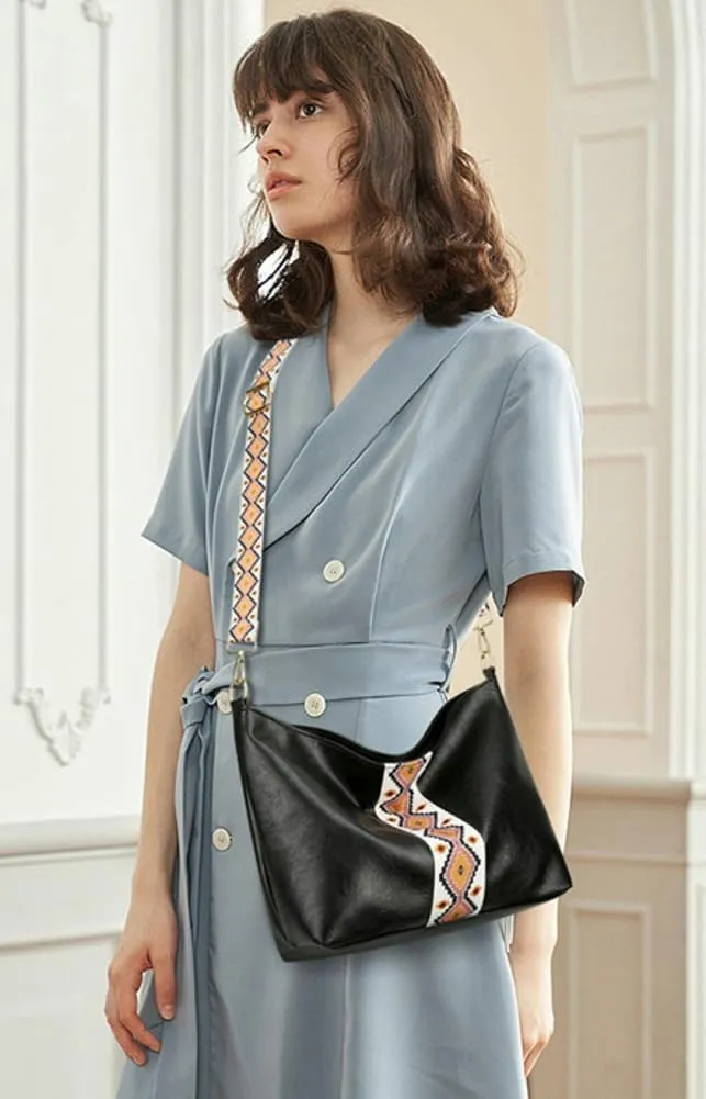 Vegan Leather Crossbody Shoulder Bags for Women Trendy Tote Purse Guitar Strap Retro Handbag Large Satchel