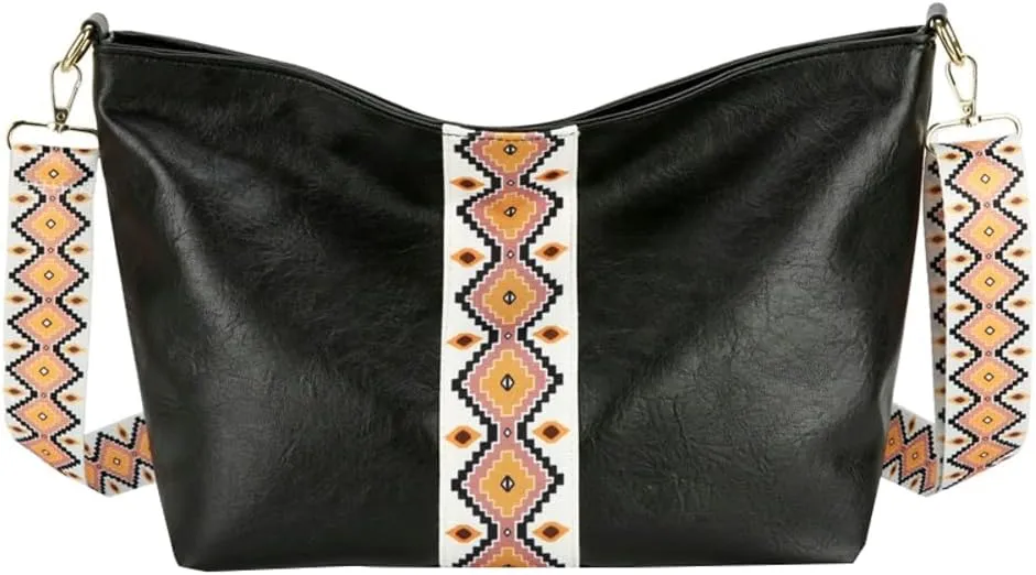 Vegan Leather Crossbody Shoulder Bags for Women Trendy Tote Purse Guitar Strap Retro Handbag Large Satchel