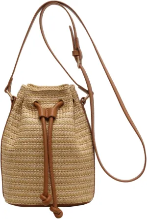 Vhitler Drawstring Straw Bag Small Crossbody Purses Women Y2k Beach Crochet Bucket Bags Cute Purse Trendy 2025 Summer