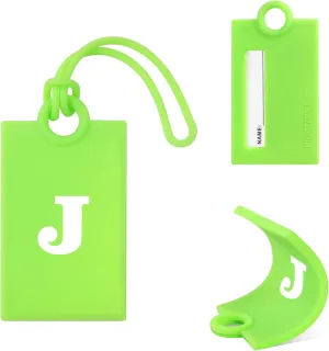 Vigorport Initial Luggage Tags for Suitcase, 3 Pack Bright Silicone Bendable Tags with Privacy Name Card for Travel Sports Easy Identification(Letter J)