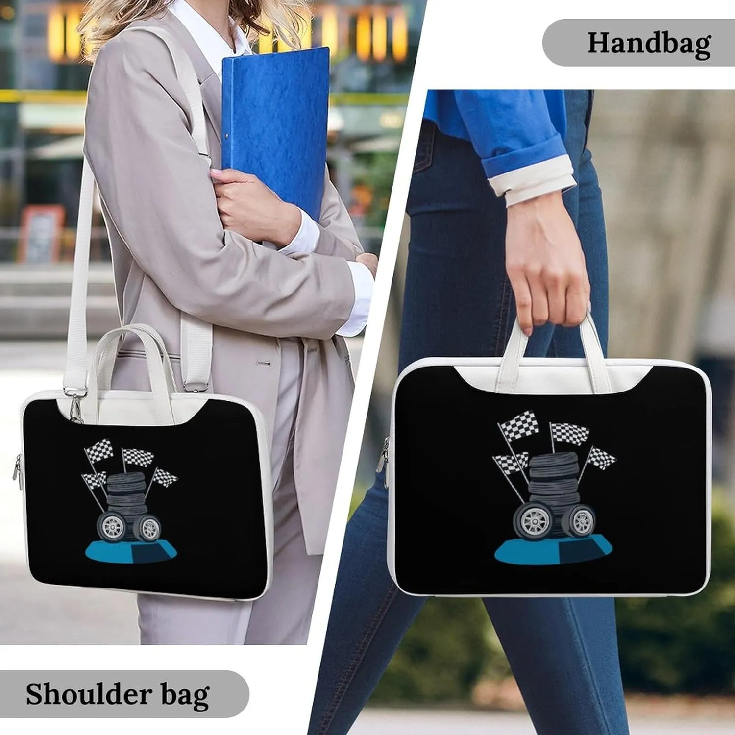 Vintage Racing Car Leather Bag Laptop Case Slim Water Resistant Computer Bags with Handle Briefcase for Work