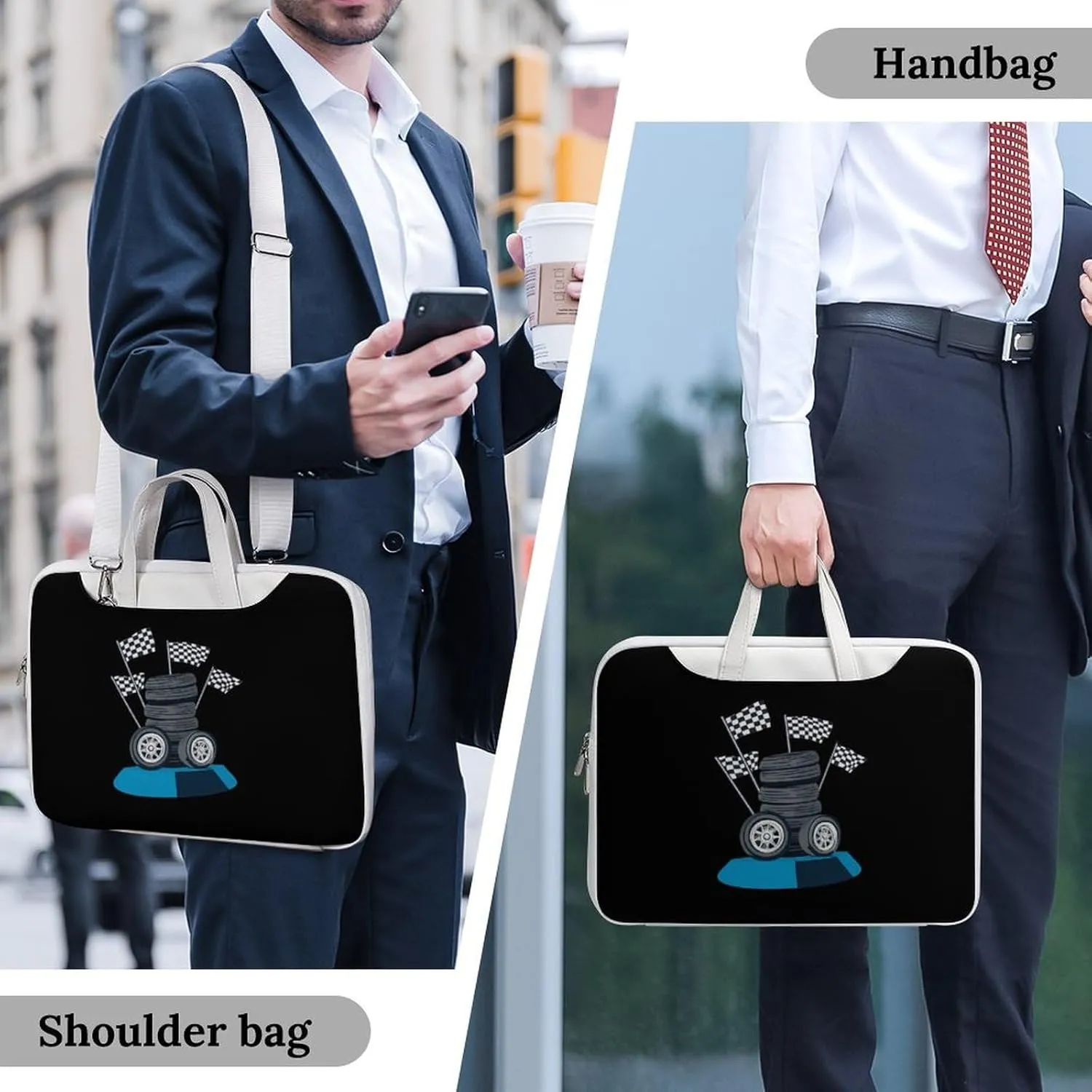 Vintage Racing Car Leather Bag Laptop Case Slim Water Resistant Computer Bags with Handle Briefcase for Work