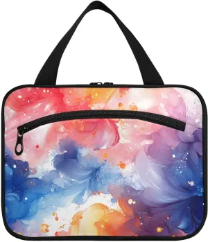 Watercolor Abstract Flowers hanging travel bags for toiletries with hook, designer collapsible brush bag for traveling women travel bolsas de maquillaje para mujer M