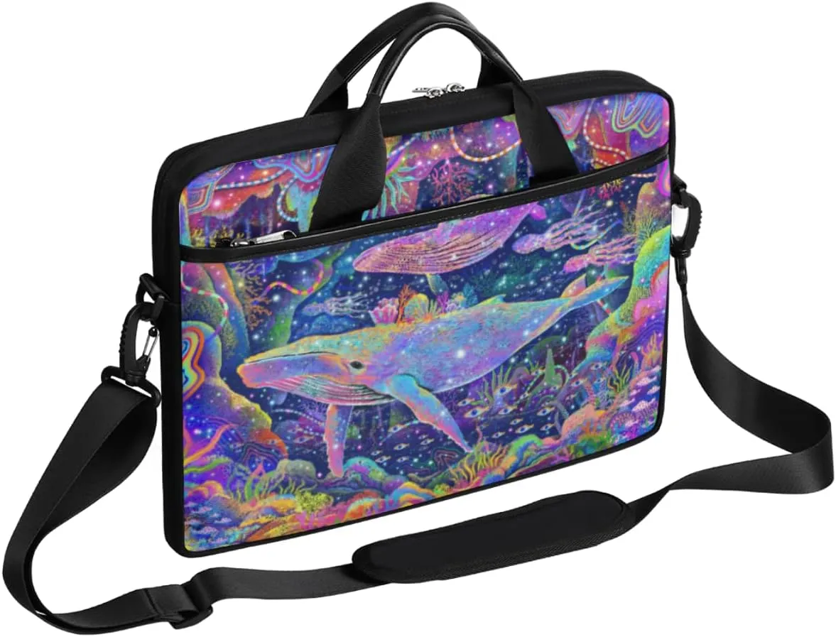 Watercolor Animal Paw Print Laptop Shoulder Messenger Bag Waterproof Laptop Briefcase with Handle and Padded Strap