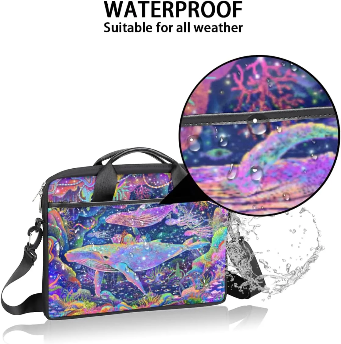 Watercolor Animal Paw Print Laptop Shoulder Messenger Bag Waterproof Laptop Briefcase with Handle and Padded Strap