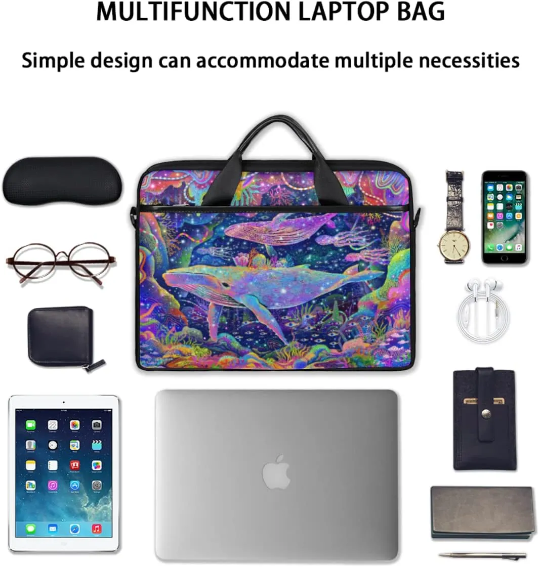 Watercolor Animal Paw Print Laptop Shoulder Messenger Bag Waterproof Laptop Briefcase with Handle and Padded Strap