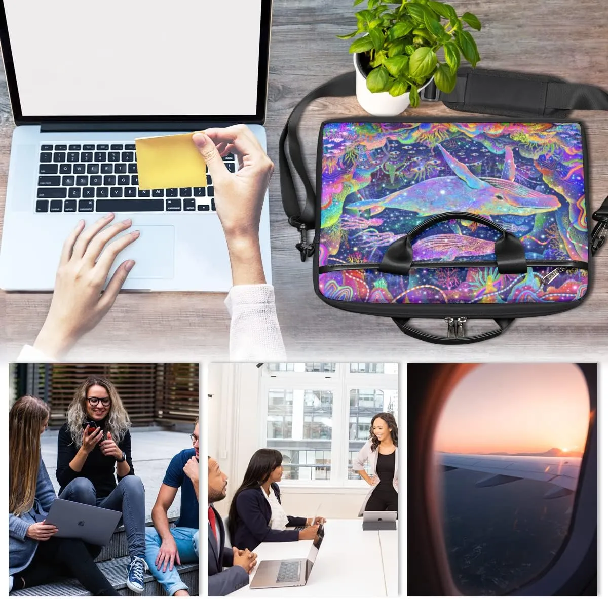Watercolor Animal Paw Print Laptop Shoulder Messenger Bag Waterproof Laptop Briefcase with Handle and Padded Strap