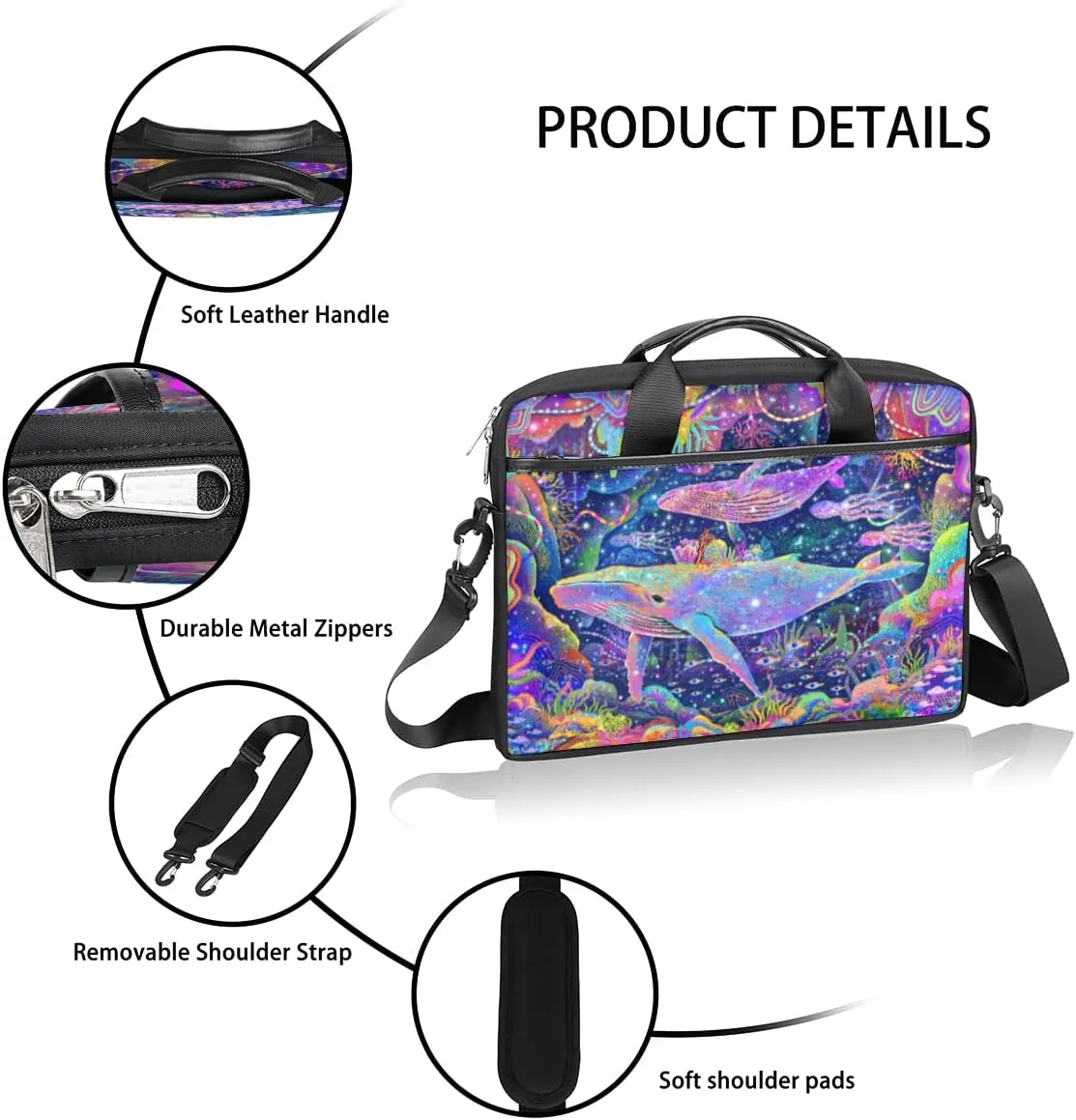 Watercolor Animal Paw Print Laptop Shoulder Messenger Bag Waterproof Laptop Briefcase with Handle and Padded Strap