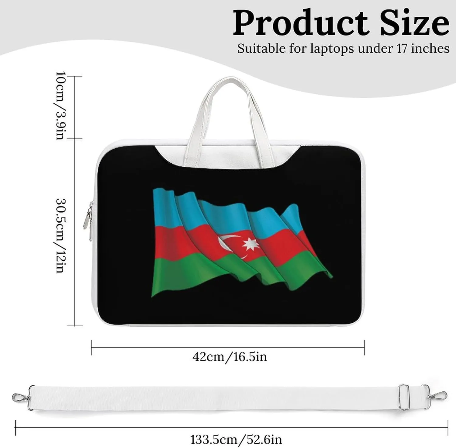 Waving Flag Azerbaijan Leather Bag Laptop Case Slim Water Resistant Computer Bags with Handle Briefcase for Work