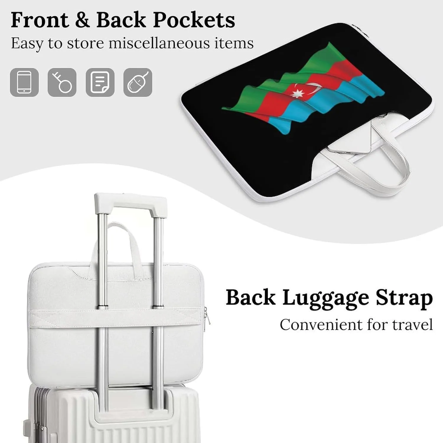 Waving Flag Azerbaijan Leather Bag Laptop Case Slim Water Resistant Computer Bags with Handle Briefcase for Work