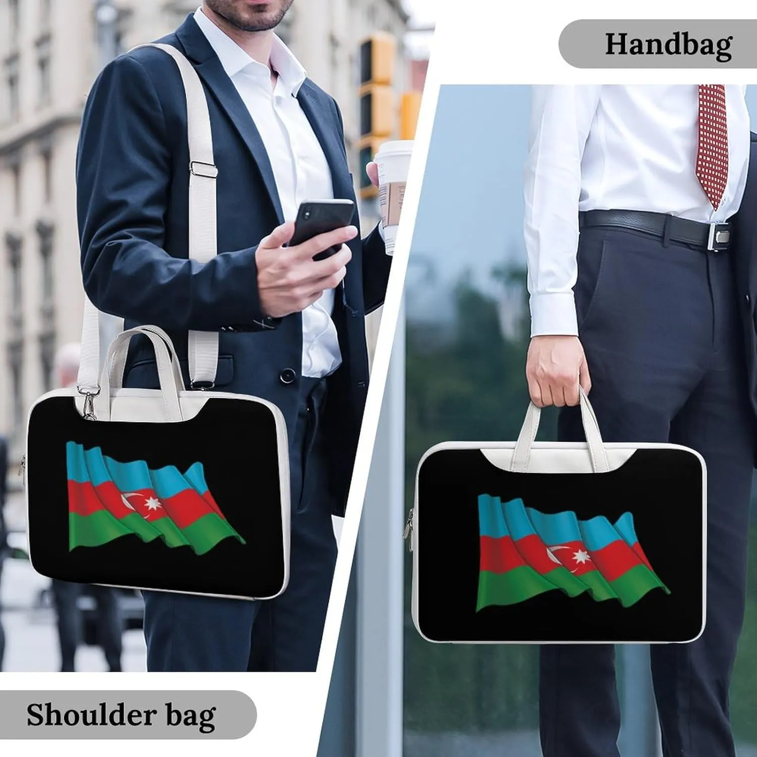 Waving Flag Azerbaijan Leather Bag Laptop Case Slim Water Resistant Computer Bags with Handle Briefcase for Work