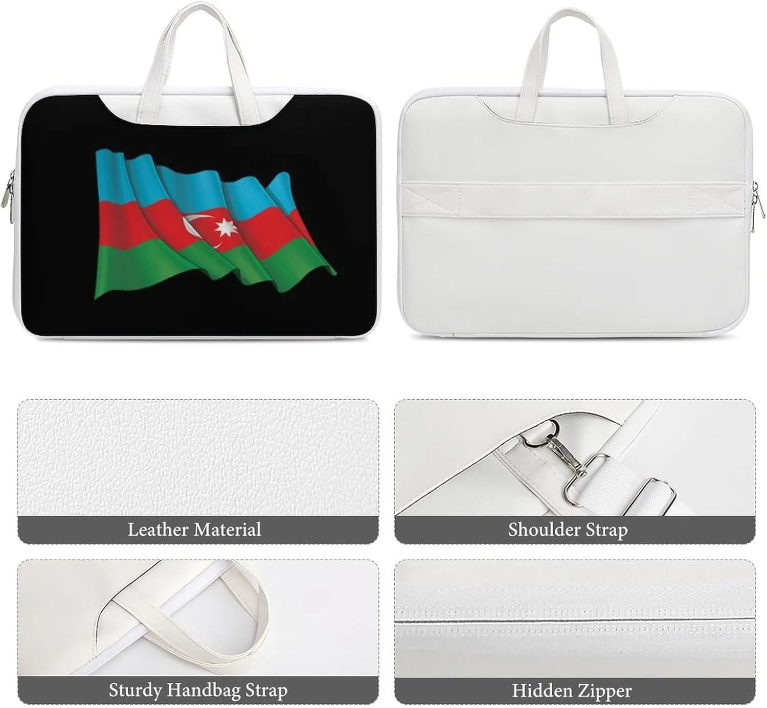Waving Flag Azerbaijan Leather Bag Laptop Case Slim Water Resistant Computer Bags with Handle Briefcase for Work