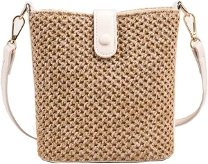 Women 2025 Summer Purse Straw Woven Cross Body Bucket Bag Trendy Shoulder Handbag Casual Tote Travel Beach