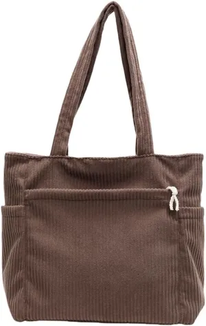 Women Corduroy Shoulder Bag Large Casual Hobo Bags Multi-pockets Work Tote Purse Handbag