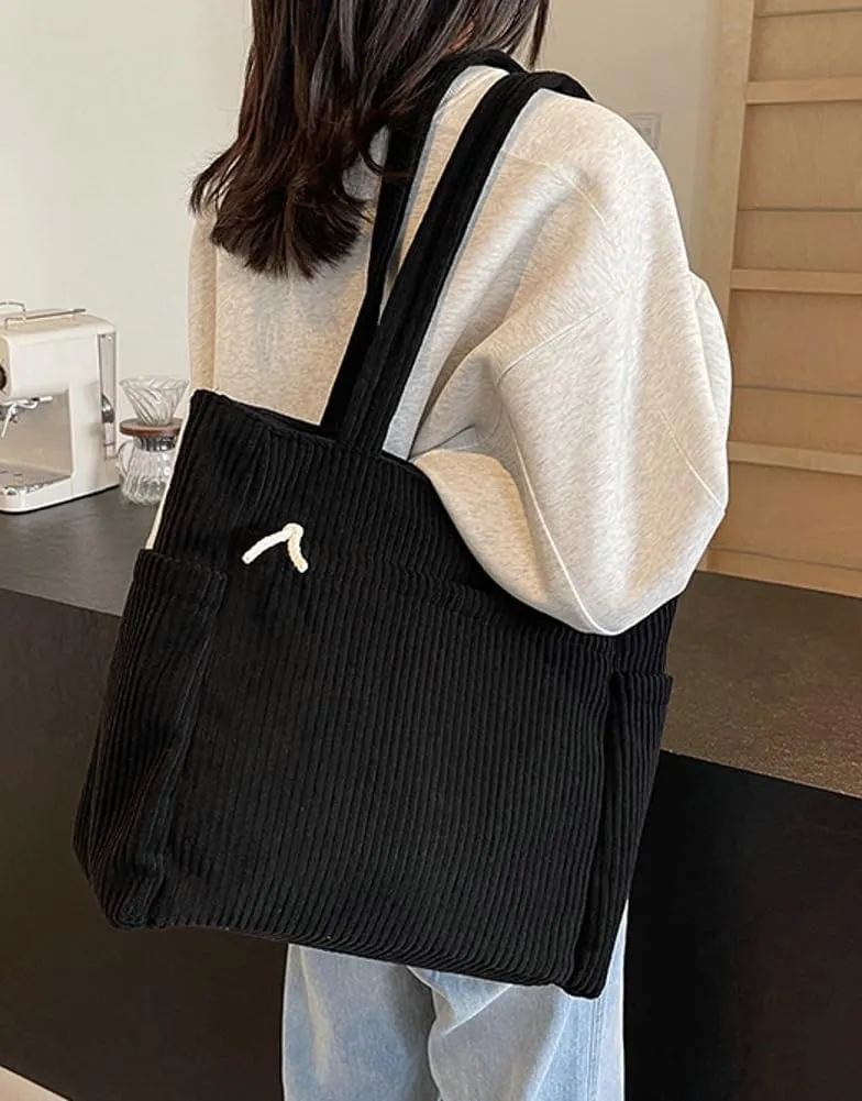 Women Corduroy Shoulder Bag Large Casual Hobo Bags Multi-pockets Work Tote Purse Handbag