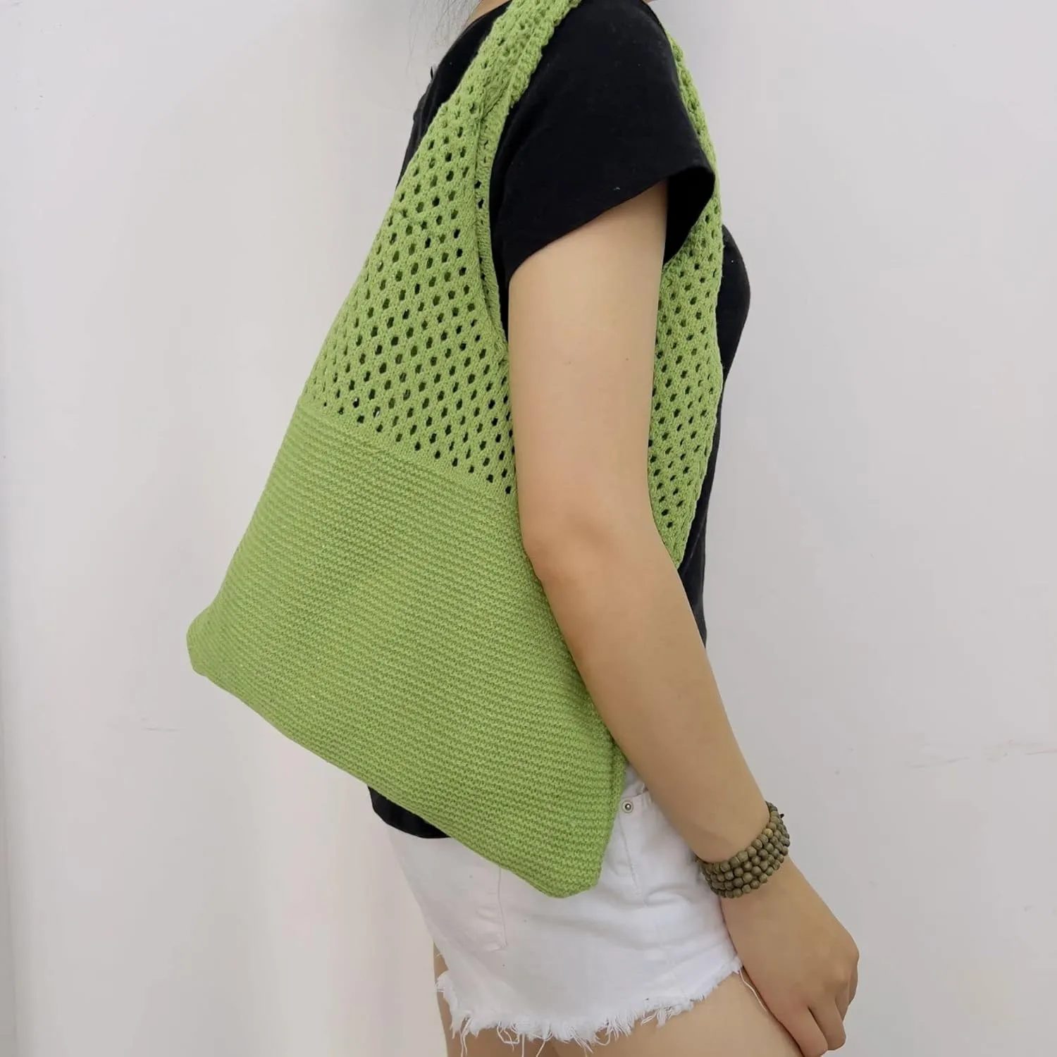 Women Fairycore Hobo Bag Trendy Jelly Knitted Shoulder Bags Mesh Hollow Tote Bag Aesthetic Fairy Grunge Purse