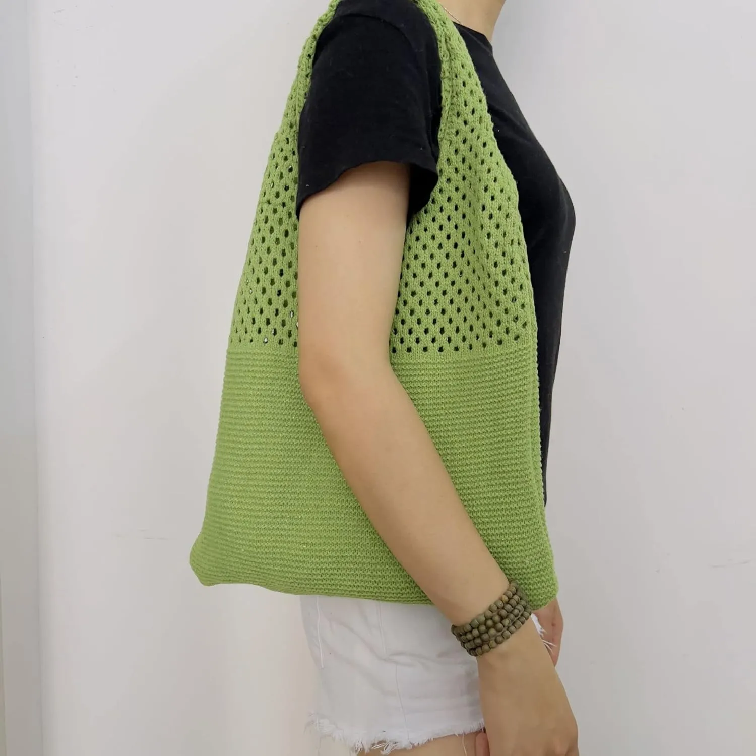 Women Fairycore Hobo Bag Trendy Jelly Knitted Shoulder Bags Mesh Hollow Tote Bag Aesthetic Fairy Grunge Purse