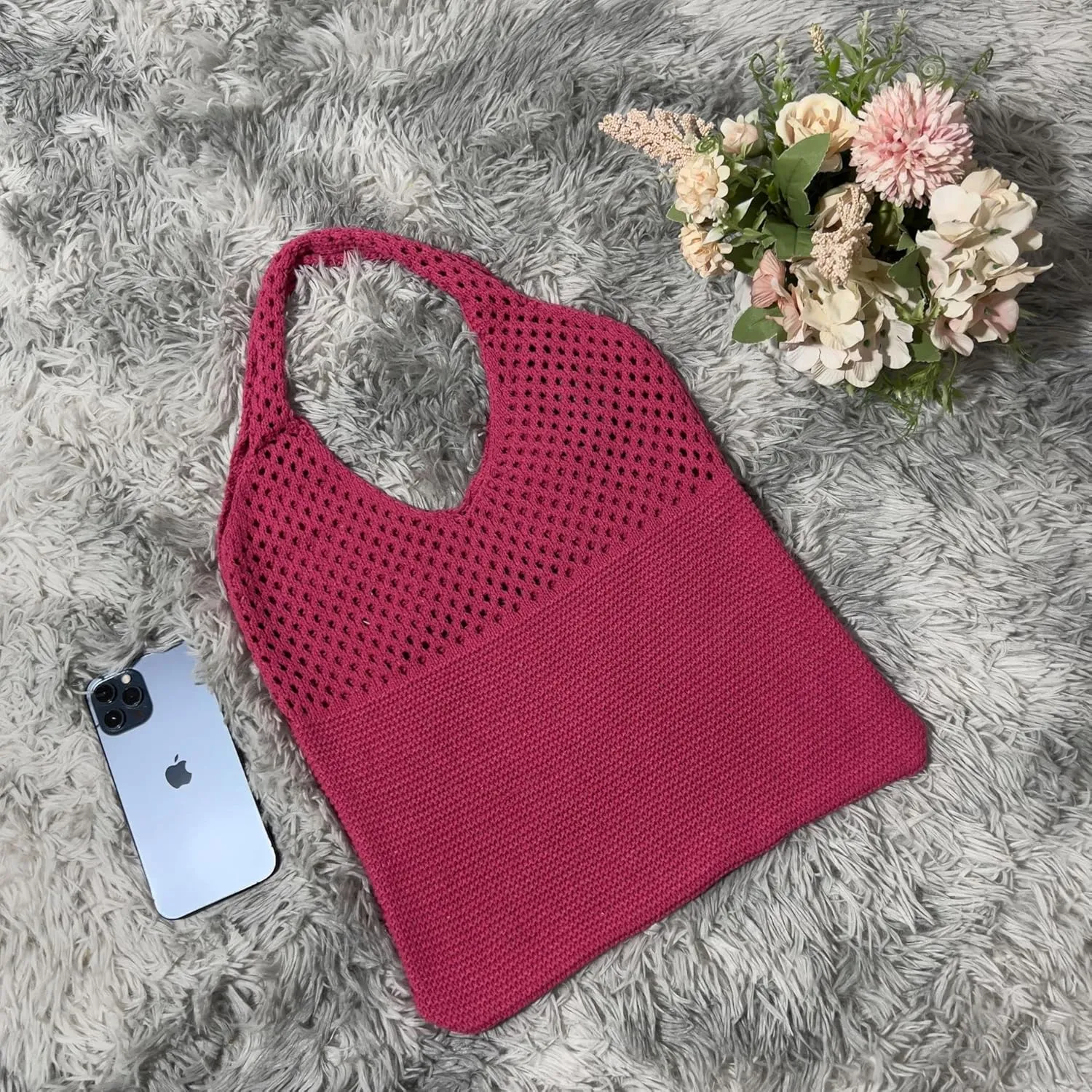 Women Fairycore Hobo Bag Trendy Jelly Knitted Shoulder Bags Mesh Hollow Tote Bag Aesthetic Fairy Grunge Purse