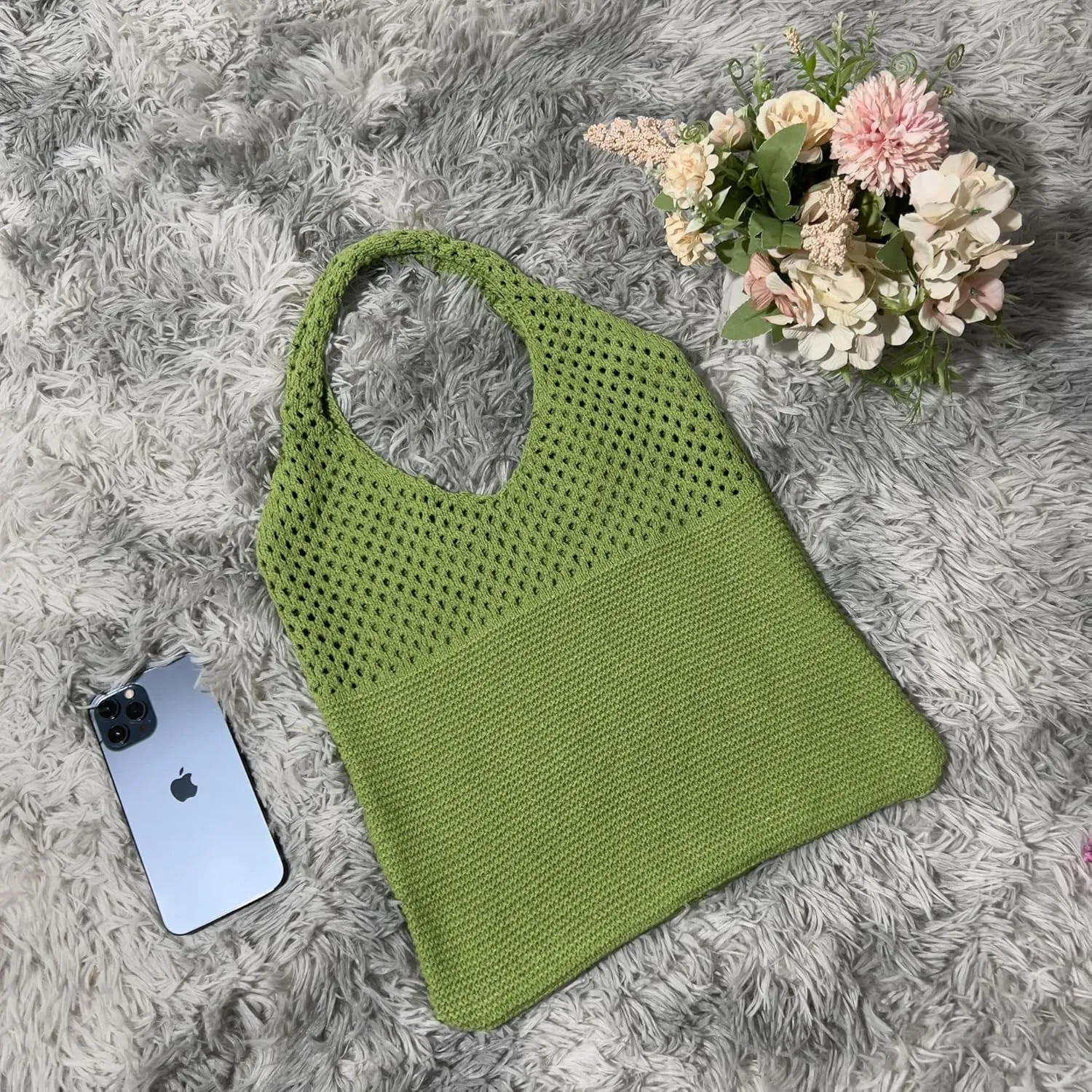 Women Fairycore Hobo Bag Trendy Jelly Knitted Shoulder Bags Mesh Hollow Tote Bag Aesthetic Fairy Grunge Purse