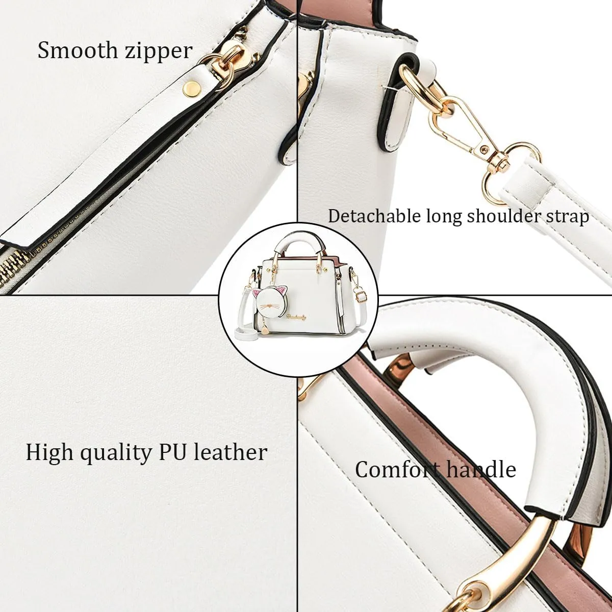Women Fashion Handbag Luxury Designer Crossbody Purse Leather Satchel Shoulder Messenger Bag Tote with Cat Wallet