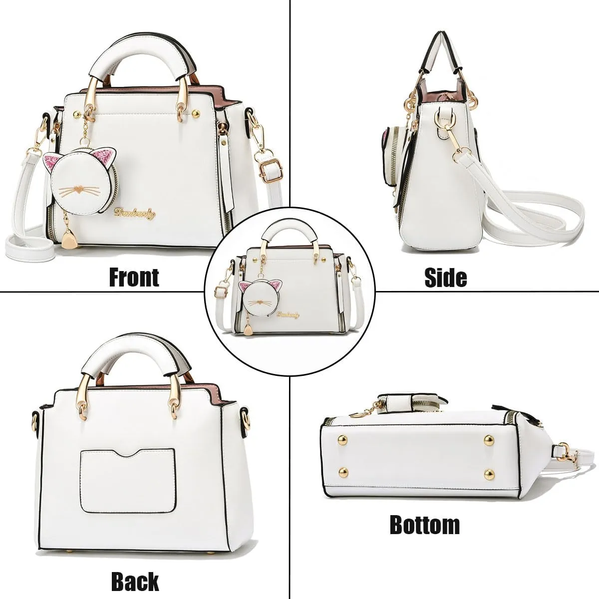 Women Fashion Handbag Luxury Designer Crossbody Purse Leather Satchel Shoulder Messenger Bag Tote with Cat Wallet