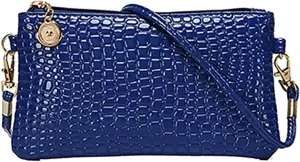 Women Fashion Shoulder Bag Tote Messenger Faux Leather Zipper Satchel Handbag Top Handle Satchel (Dark Blue, One Size)