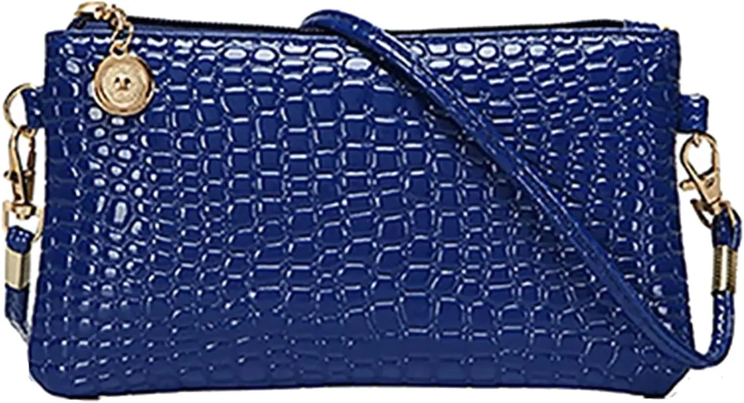 Women Fashion Shoulder Bag Tote Messenger Faux Leather Zipper Satchel Handbag Top Handle Satchel (Dark Blue, One Size)